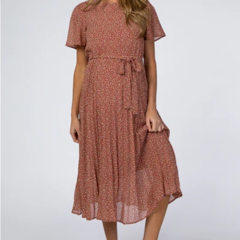 ROOLEE Medium Floral Midi Dress in Rust